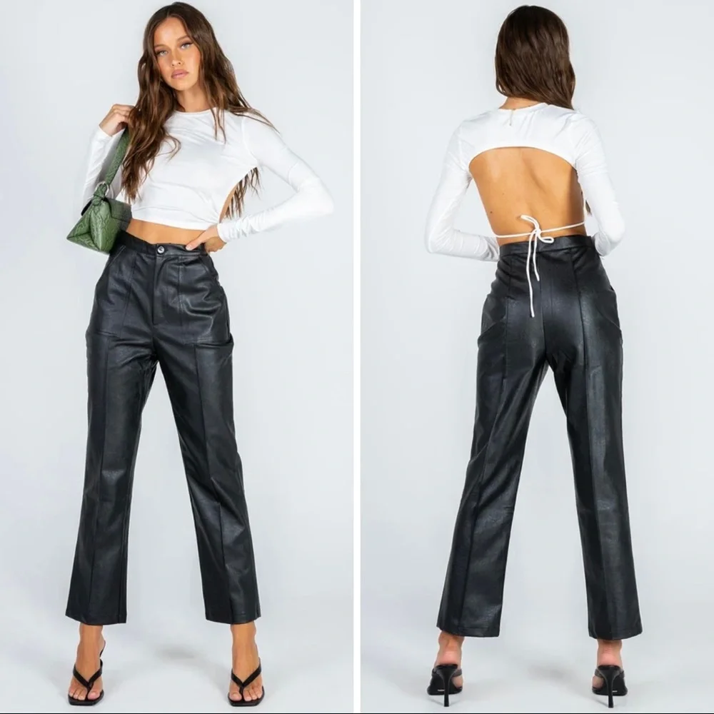 ⚡️SOLD⚡️ Princess Polly Black Straight Leg Vegan Leather Pants - Picture 2 of 8